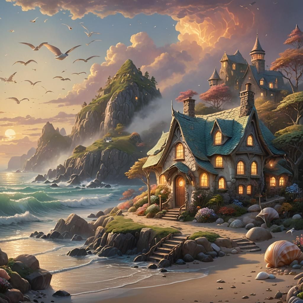 Ethereal Seashell Cottage in Fantasy Landscape