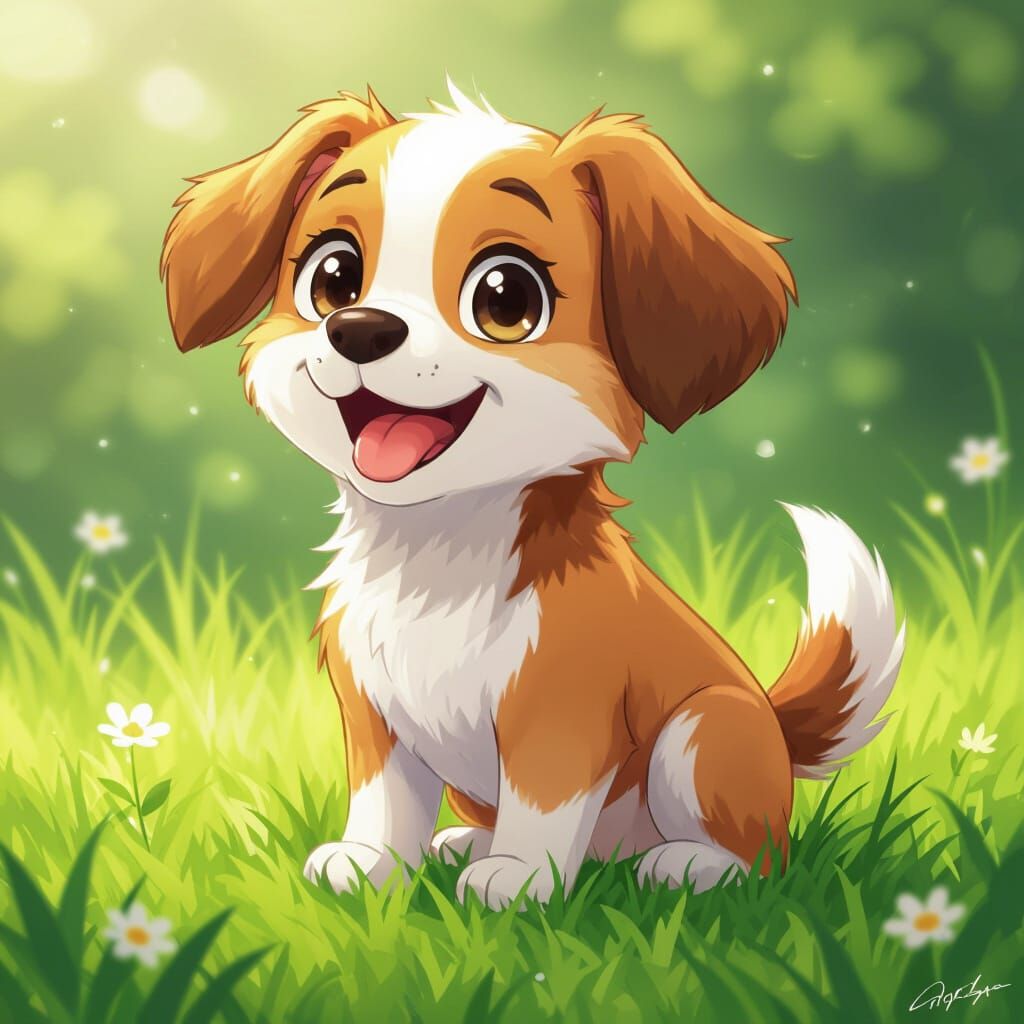 Adorable Puppy with Floppy Ears in Manga Style