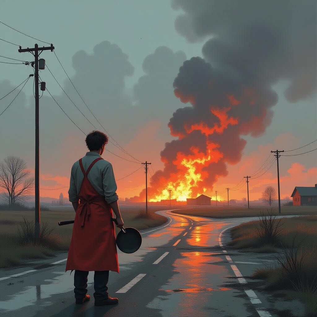 Crossroads Inferno: Dystopian Surrealism in Digital Art