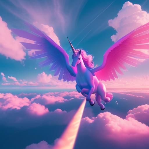 Winged Unicorns in Synthwave Neon Retro Clouds