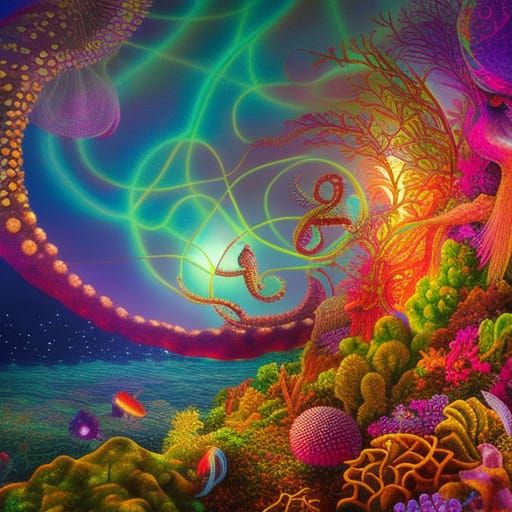 Octopus's Garden: Holographic Astral Cosmic Illustration
