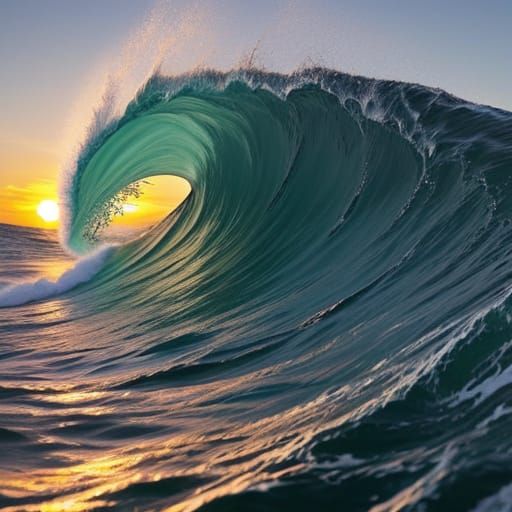 Surreal Sunset Ocean Scene in Vibrant Colors