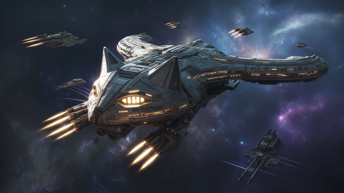 Massive Cat-Shaped Space Station with Energy Cannons