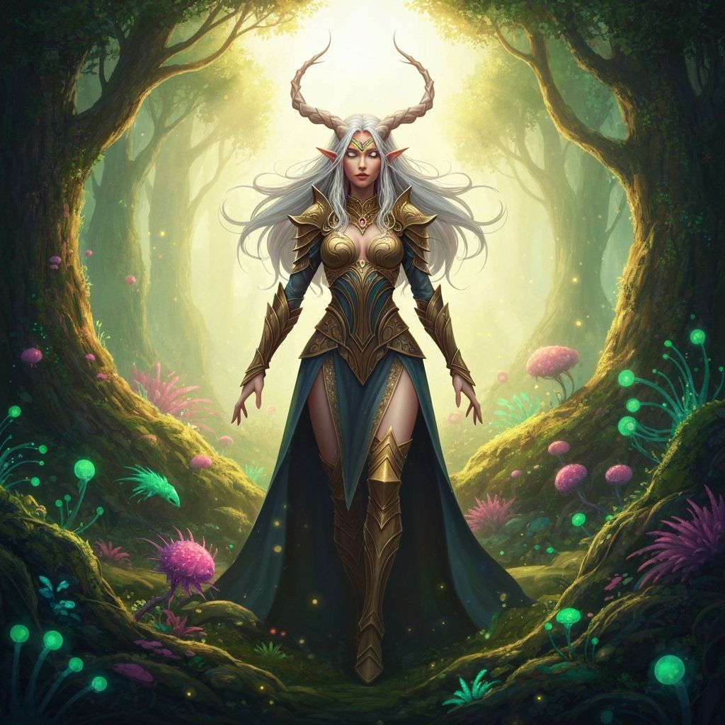 Majestic Elf in Sunlit Glade: Mucha-Inspired Art