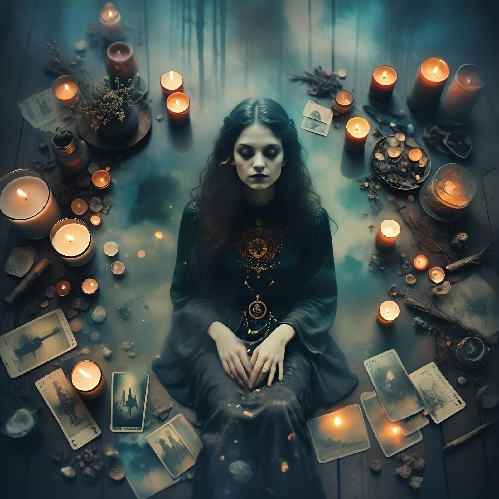 Surreal Witchcraft Ritual in Double Exposure Style