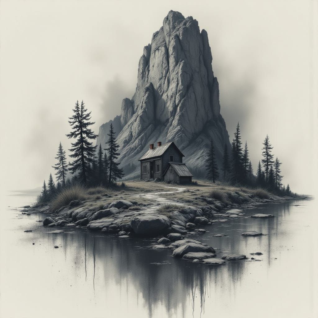 Cosmic Landscape of an Abandoned Town Inside a Mountain