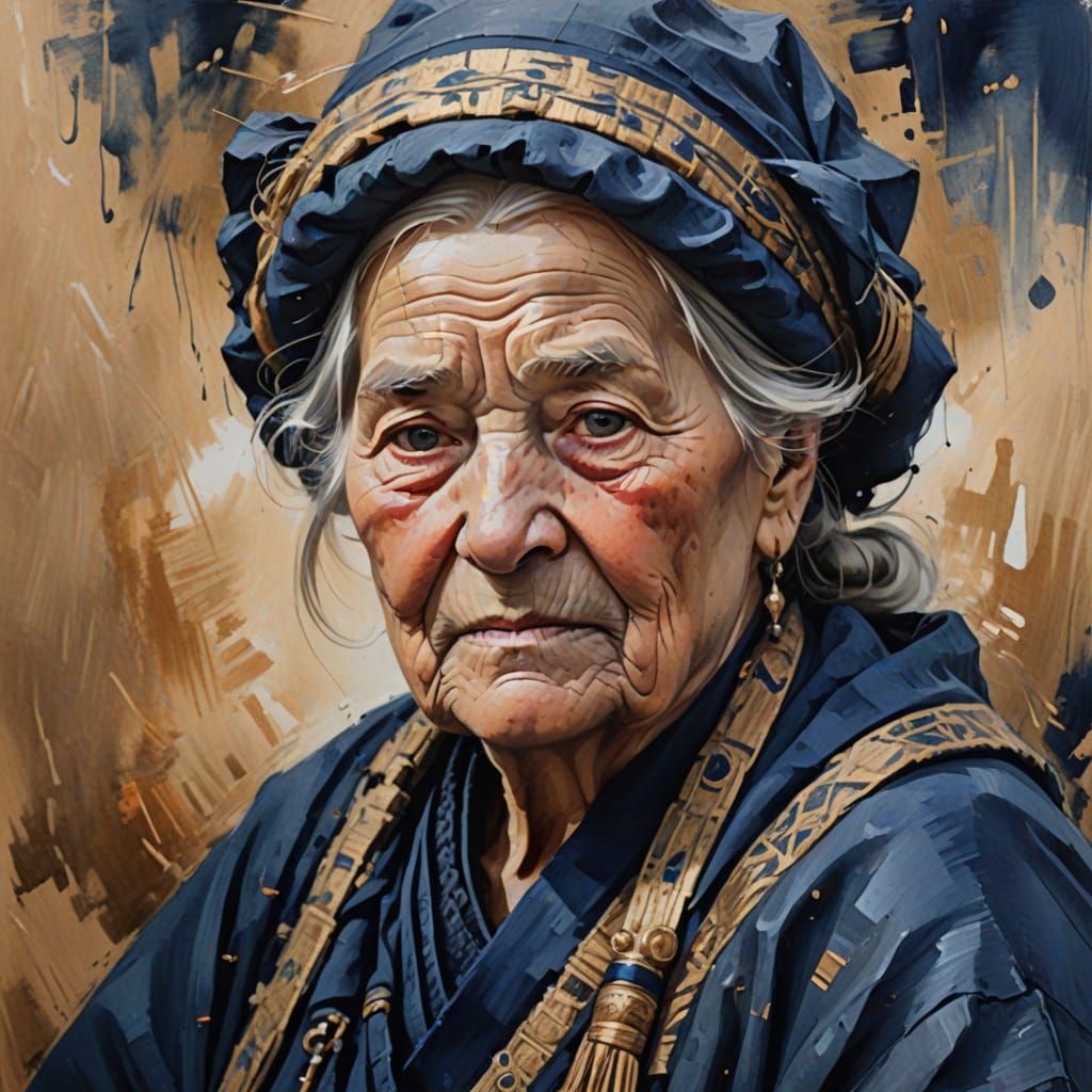 An Old Norse Grandmother in Traditional Clothing, Masterpiec...
