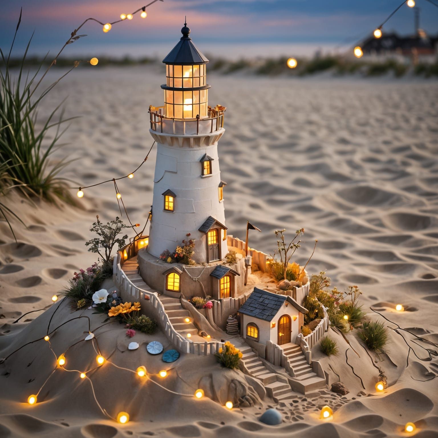 Magical Sandcastle Lighthouse at Sunset