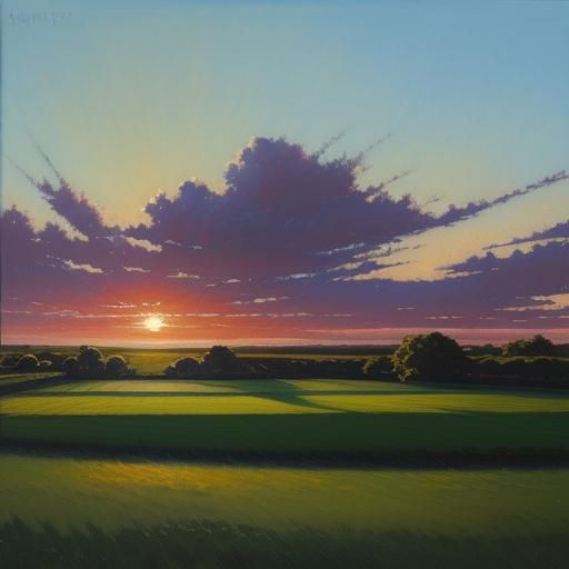Desk in Field at Sunset: Oil Painting