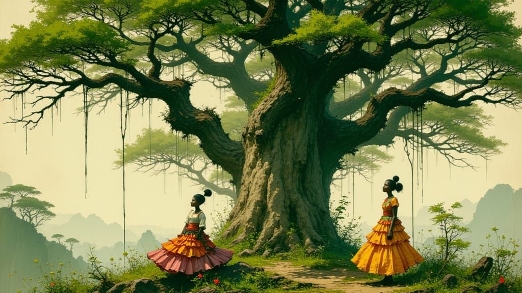 Igbo Women Under Baobab Tree, Artistic Rendition