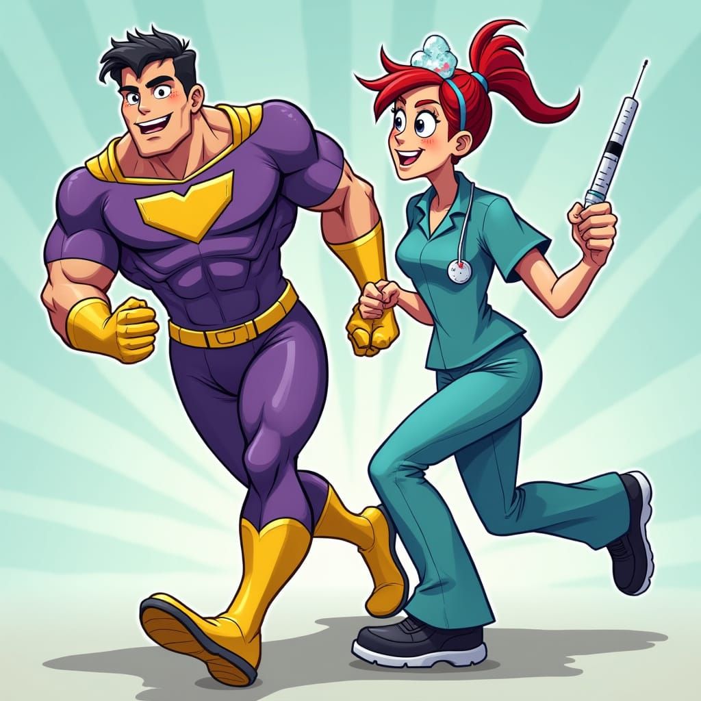 Superhero Flees Nurse With Giant Syringe
