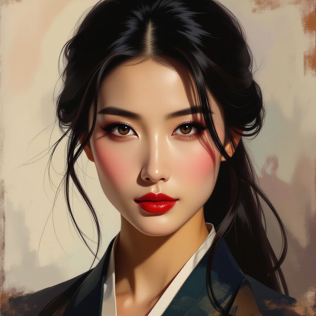 Elegant Chinese Woman Portrait in Oil Painting Style