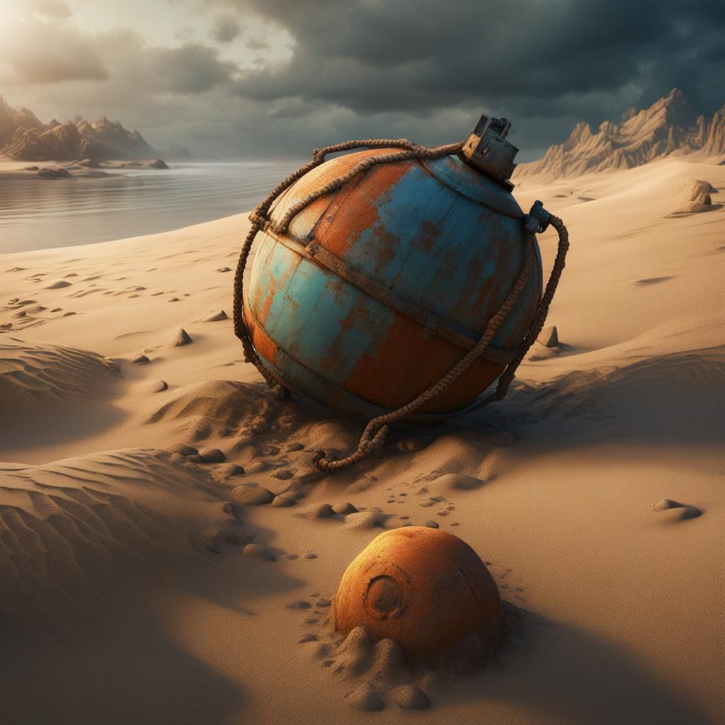 Weathered Buoy on the Beach: Detailed Matte Painting
