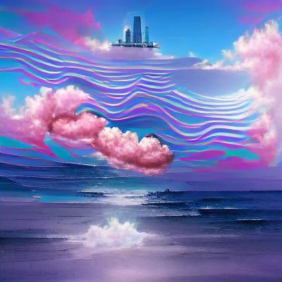 Vaporwave Ocean Under Pastel Sky