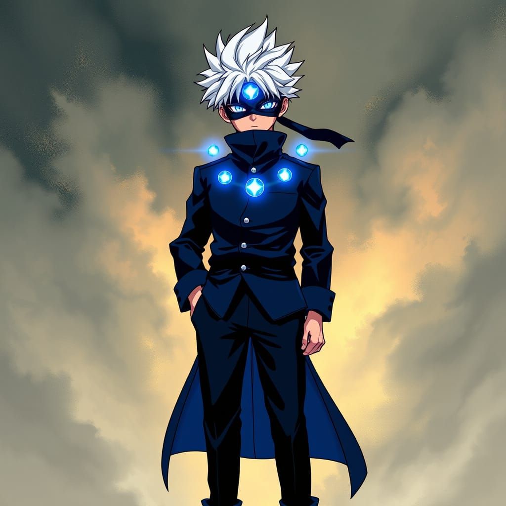 Confident Jujutsu High Student with Intense Expression and G...