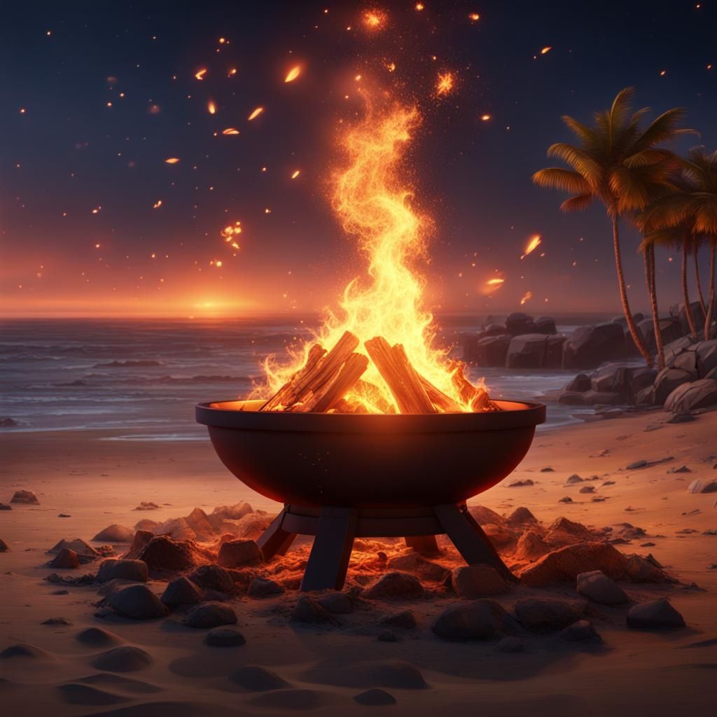 Beach Fire Pit at Night: Detailed Matte Painting