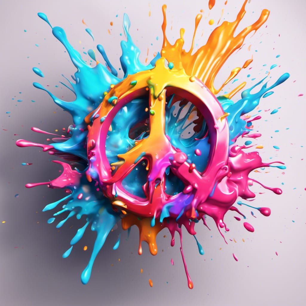 Glowing Peace Logo in 3D Splash Paint Art