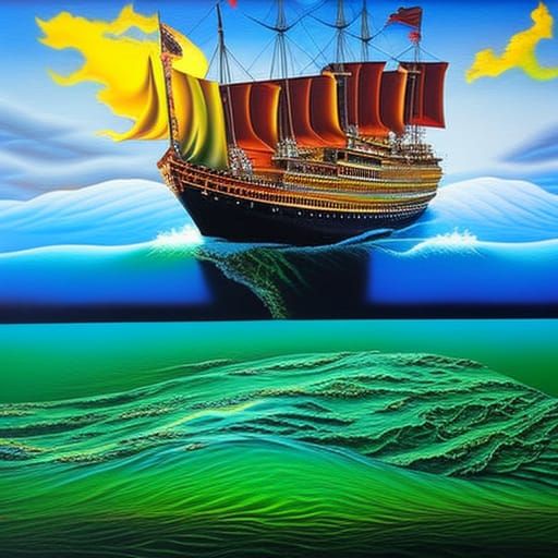 Titanic in Green Ocean: Photorealistic Sci-Fi Art