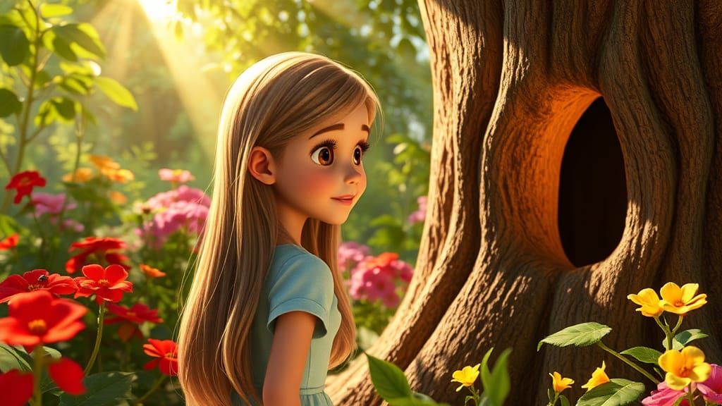 Girl Finds Secret Doorway in Enchanted Garden