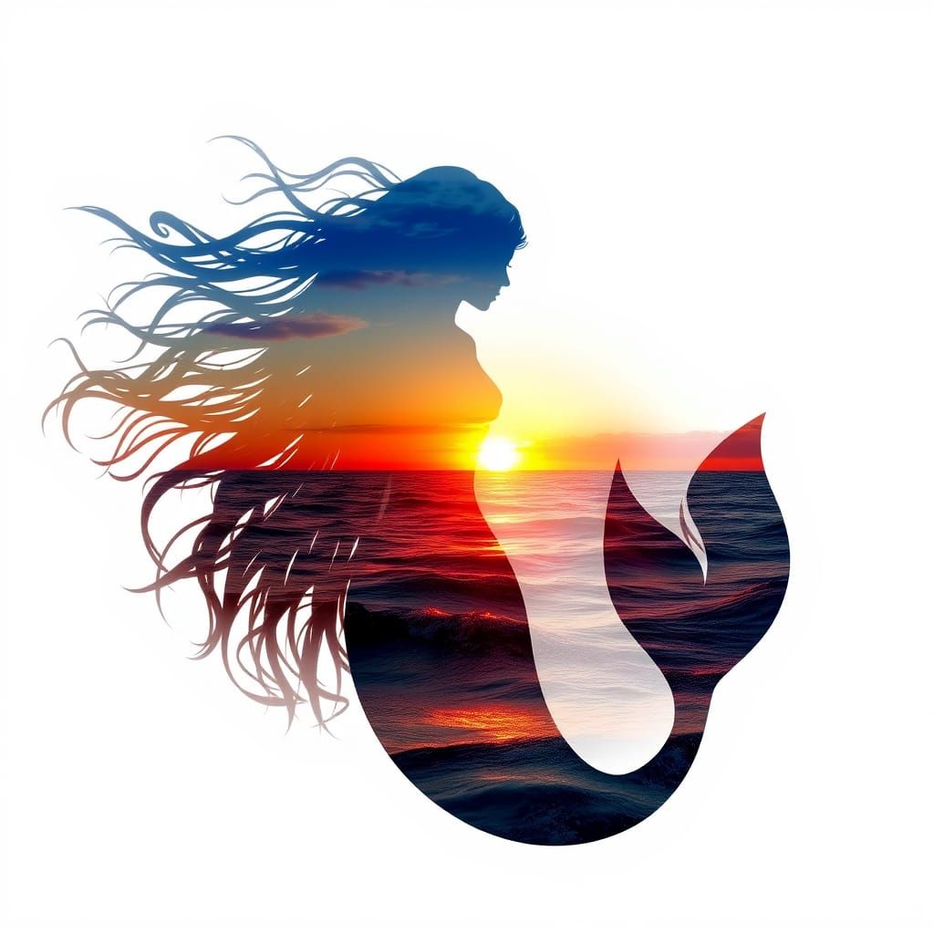 Surreal Sunset Mermaid Unveils Ocean Beauty