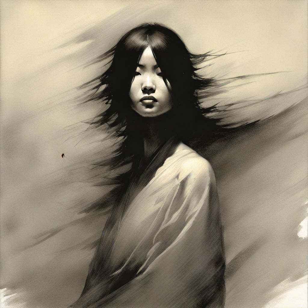 Woman in Mixed Illustrative and Abstract Styles