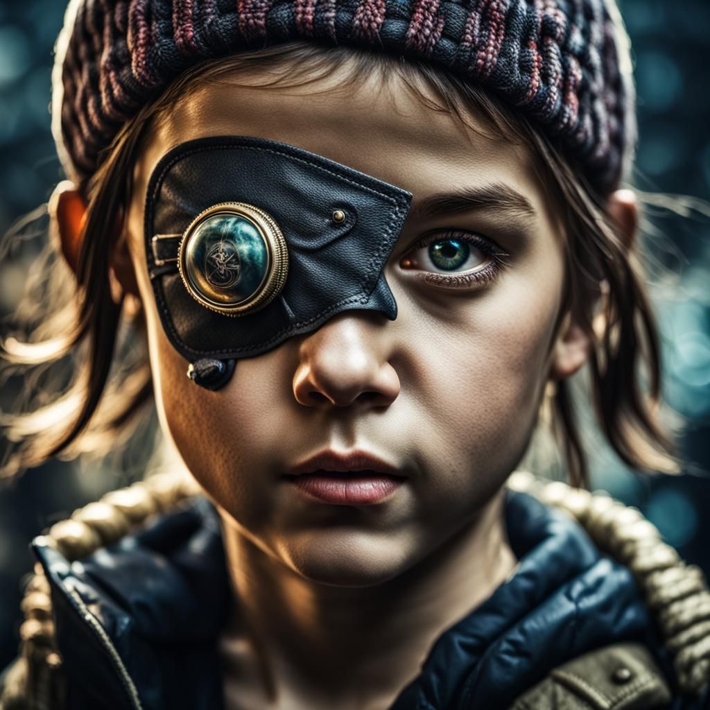 Girl with Eyepatch in Hyperrealistic Style