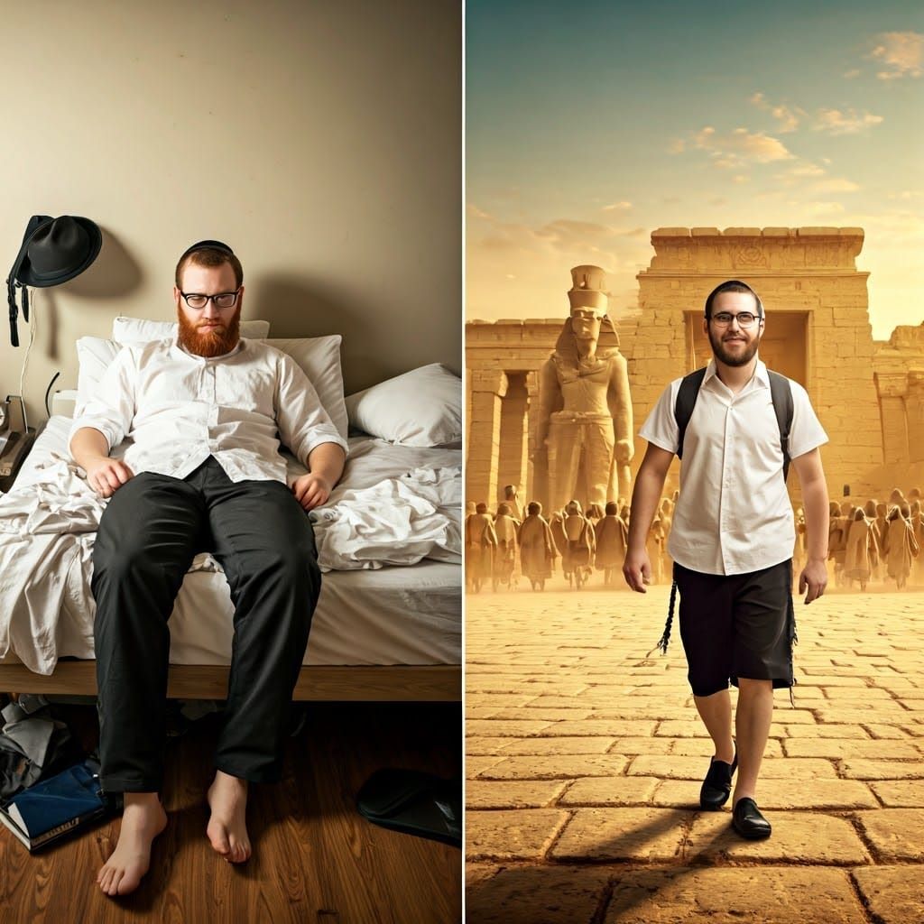 Haredi Youth Transforms into Joyful Exodus Figure