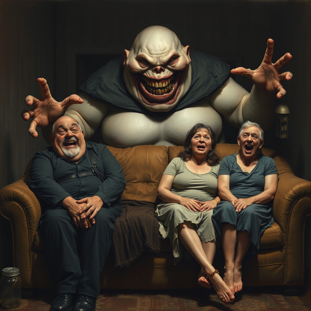 Menacing Ominous Figure Lurking Behind Sofa