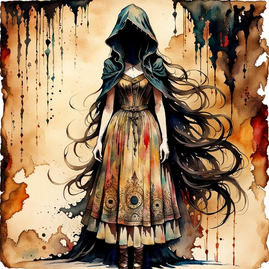 Sinister Faceless Figure in Watercolor Style