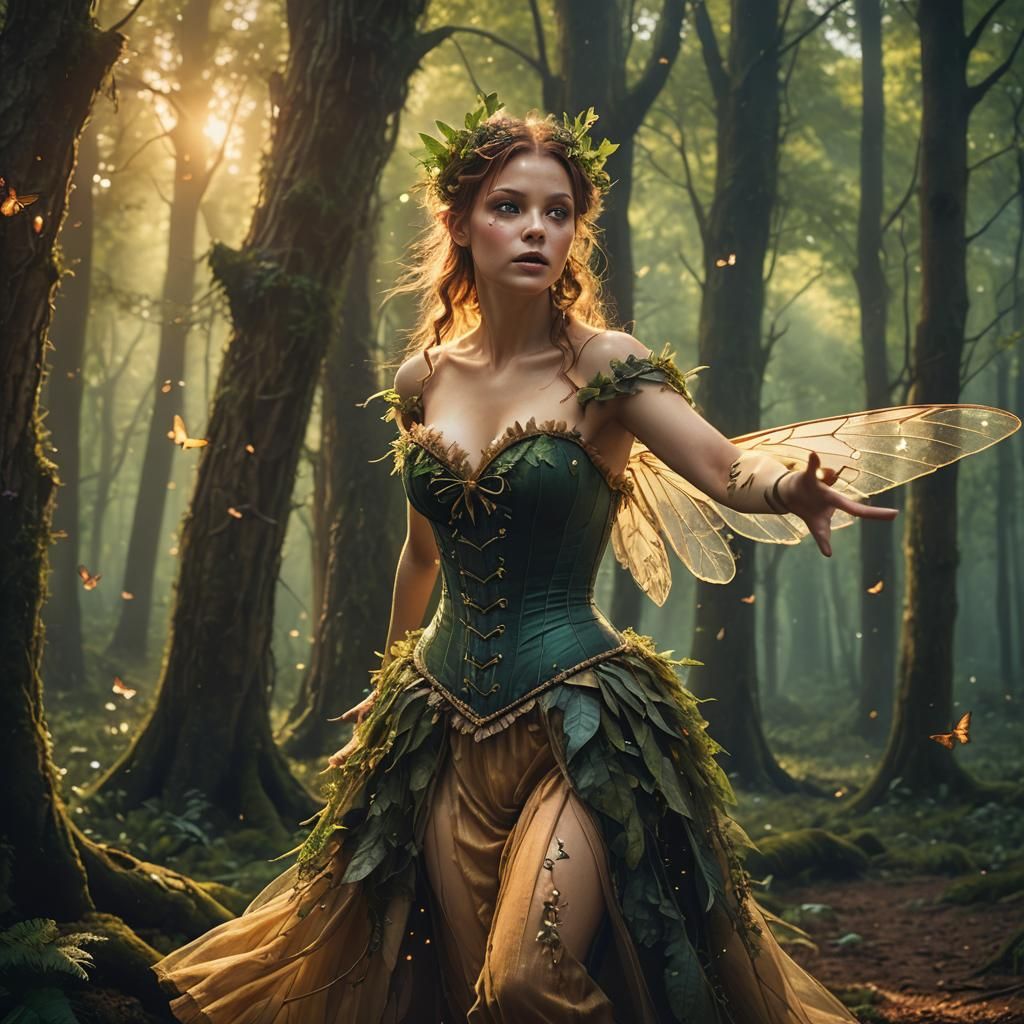Woodland Fairy in Forest: Cinematic Matte Painting