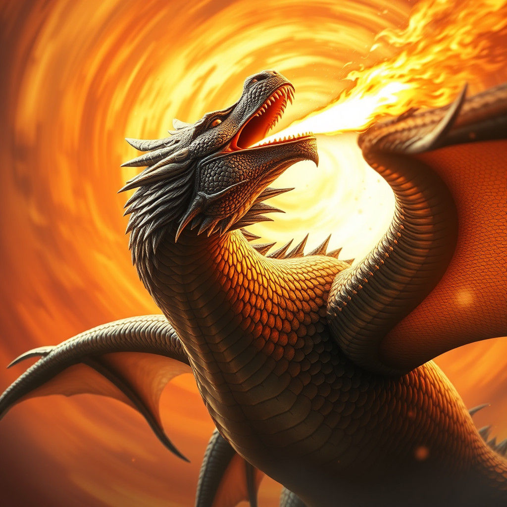 Majestic Dragon Breathing Fire: Hyperrealistic Splash Art