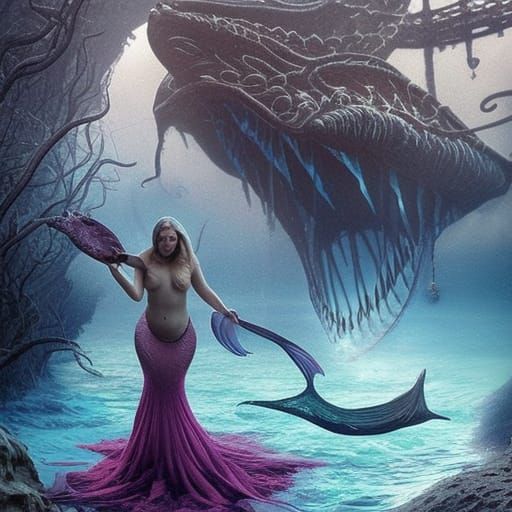 Evil Mermaid's Trap: A Dramatic Digital Painting