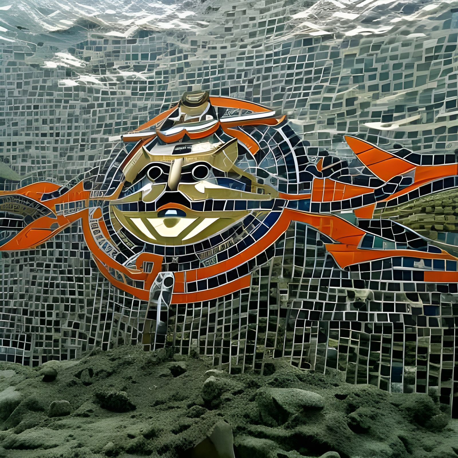 Underwater Mosaic of Atlantian Warrior Still Life