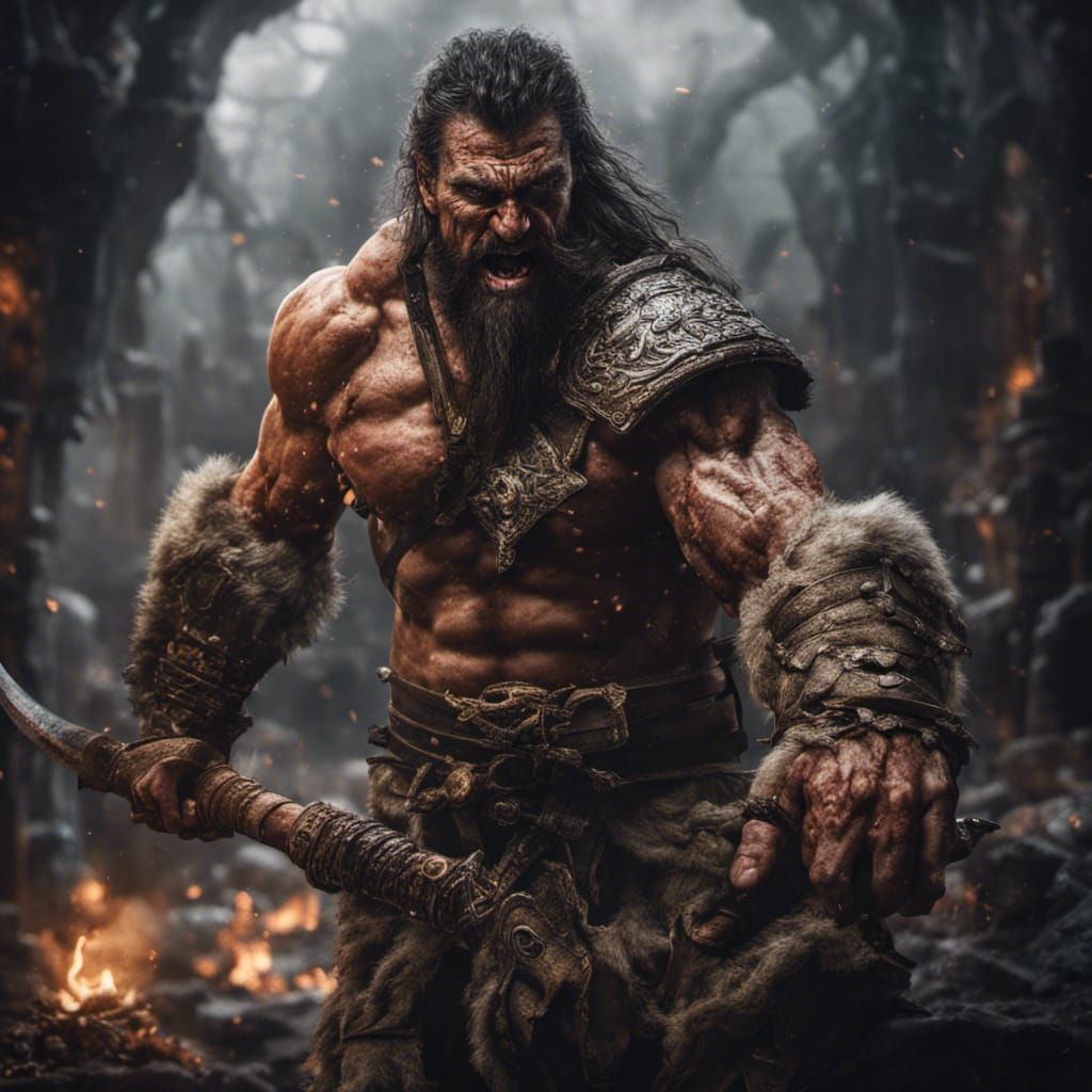 Hyperrealistic Barbarian Raging on Coffee in D&D