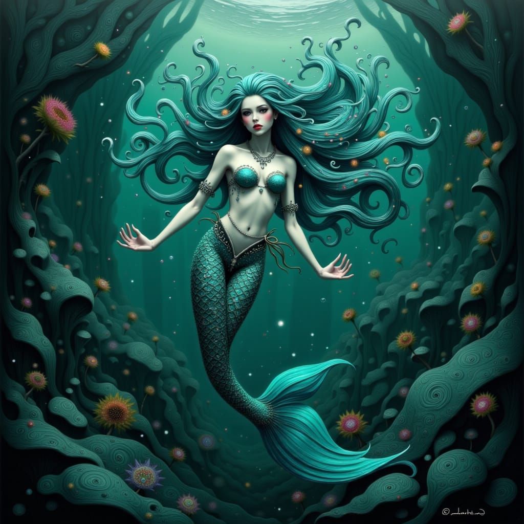 Spiteful Mermaid in Murky Waters: A Dark Mystical Vision