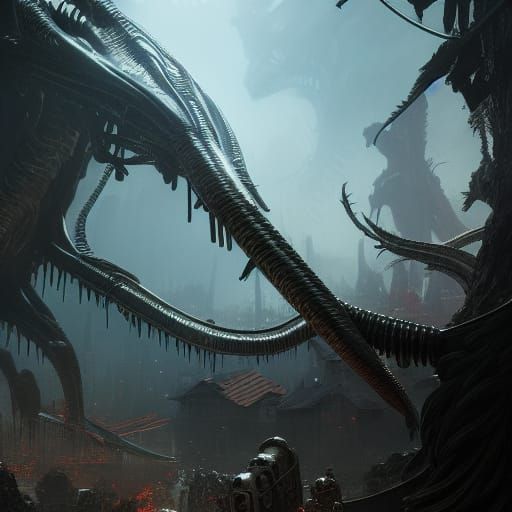 Alien destroys a village
