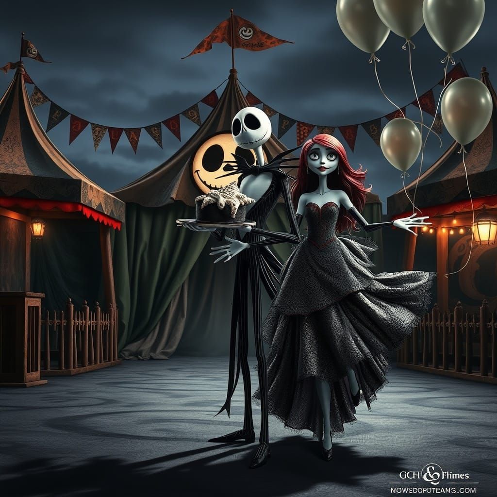 Haunted Carnival at Dusk with Jack Skellington and Sally