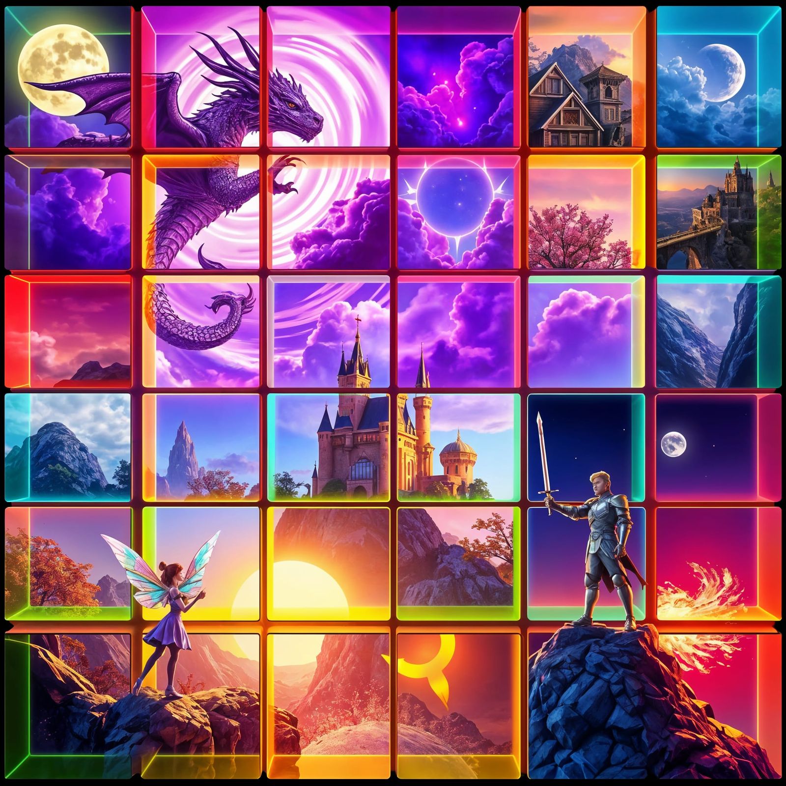 Vibrant 3D Fantasy Squares Collection