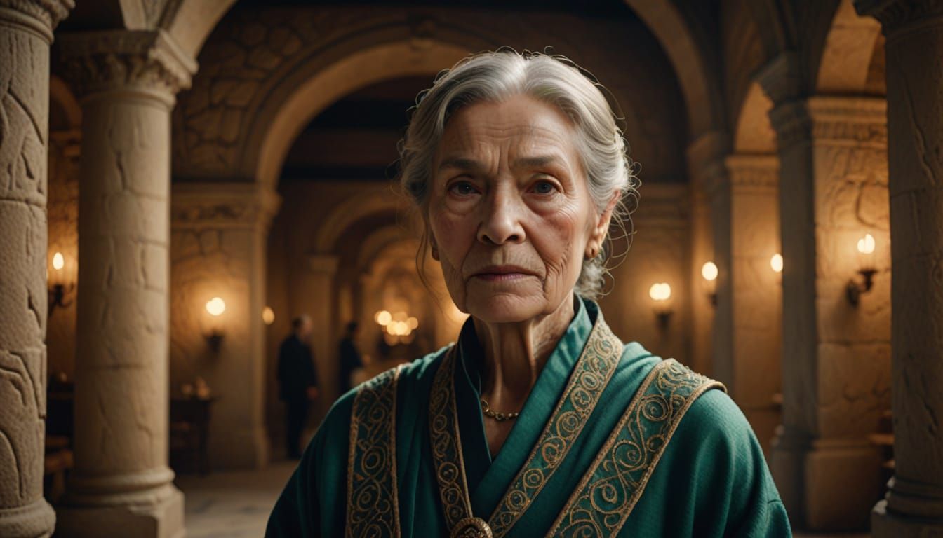 Emerald Attire: Hyperrealistic Portrait of a Wise Woman