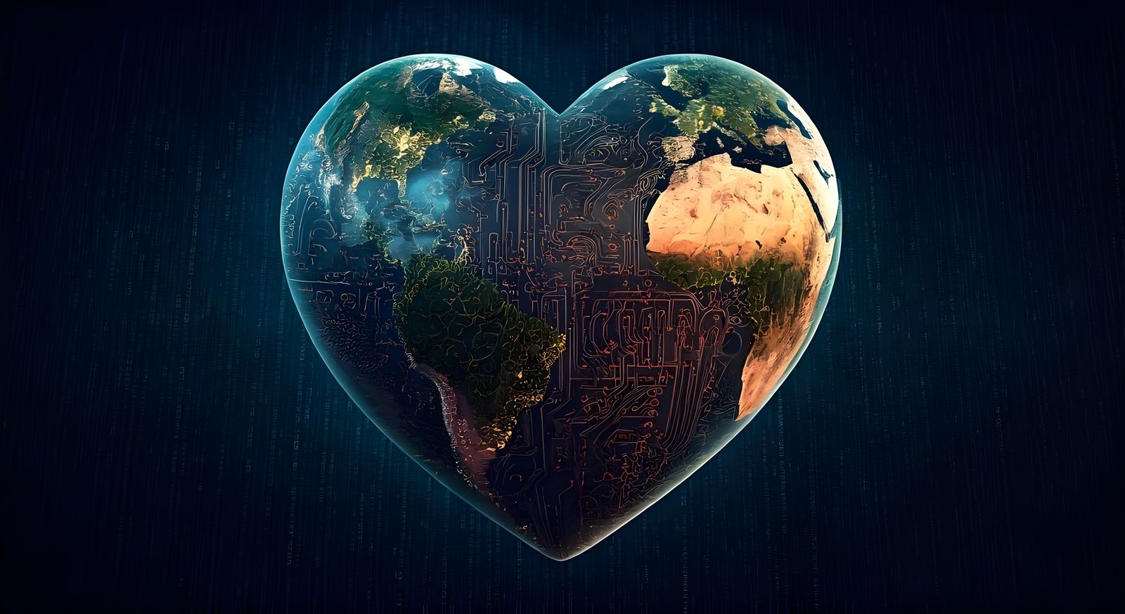 Hyperrealistic Heart-Shaped Earth Circuit Board