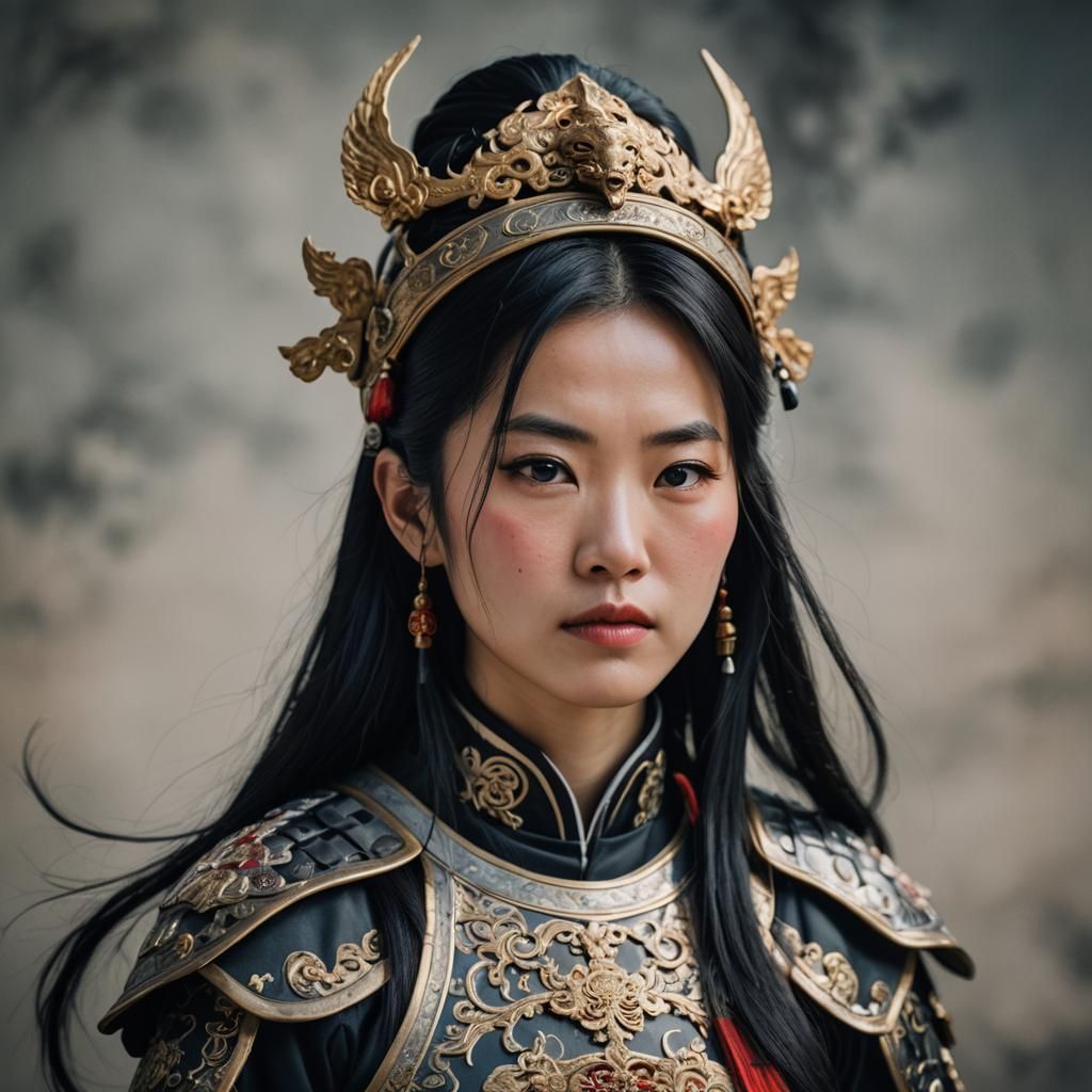 Young Asian Woman in Traditional Armor Portrait