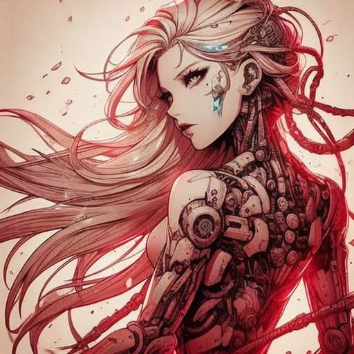 Cybernetic Snow Queen Android in Sci-Fi Comic Style