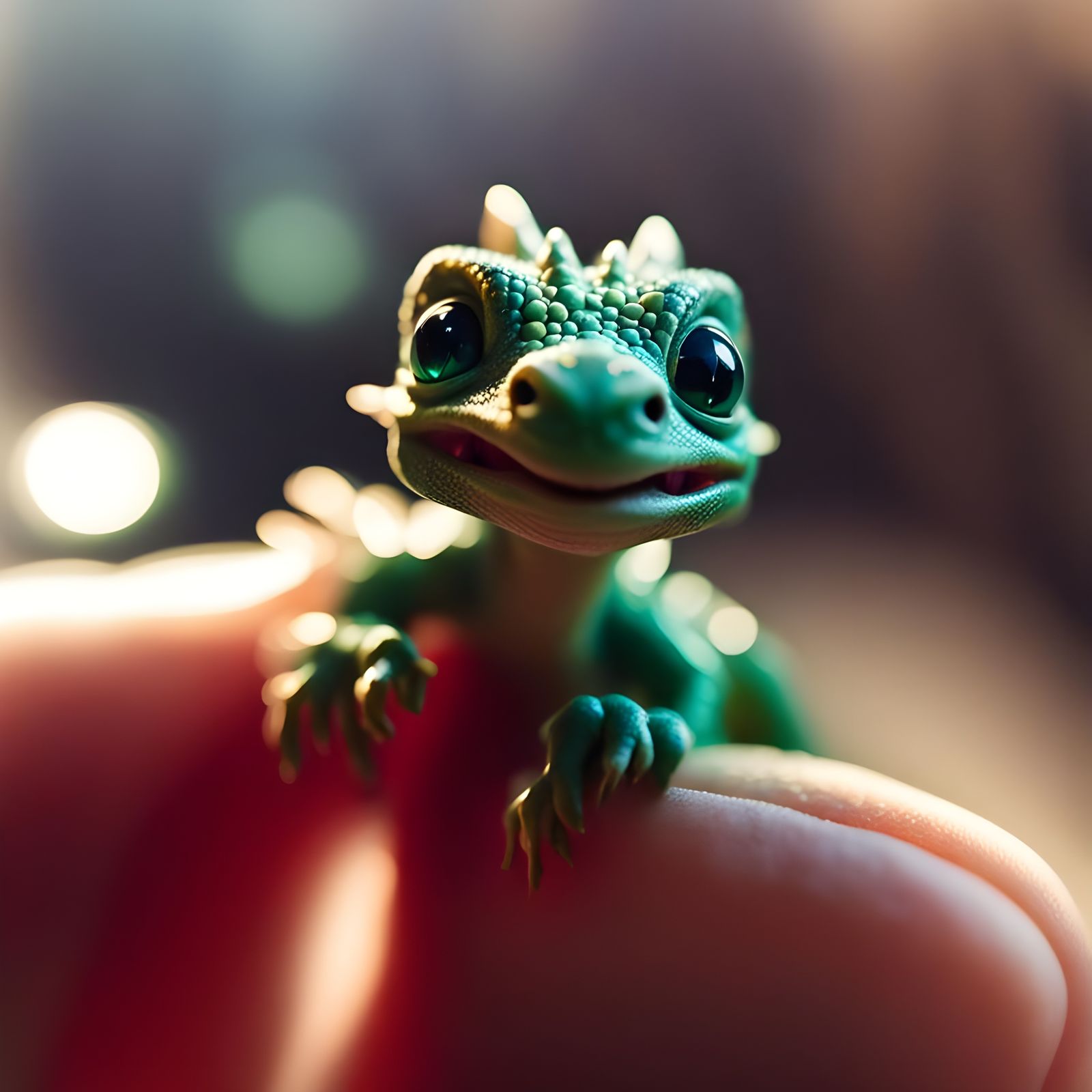 Baby Dragon on Fingertip in Macro Detail