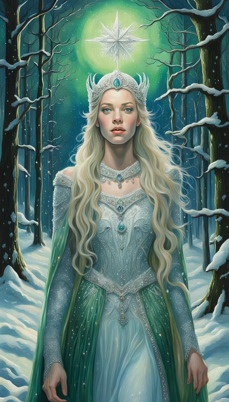 White Elf Princess in Winter Landscape, Faberge Style