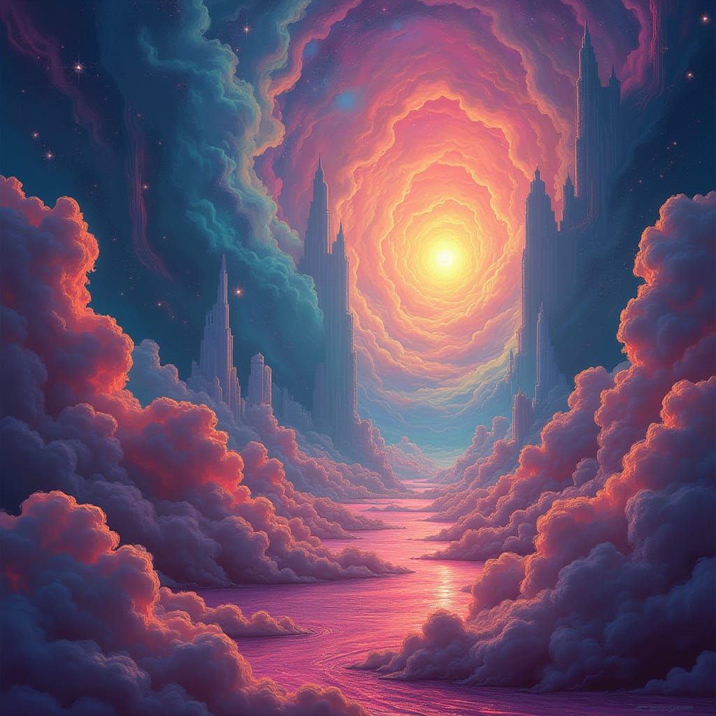 Surreal Multiverse With Geometric Clouds