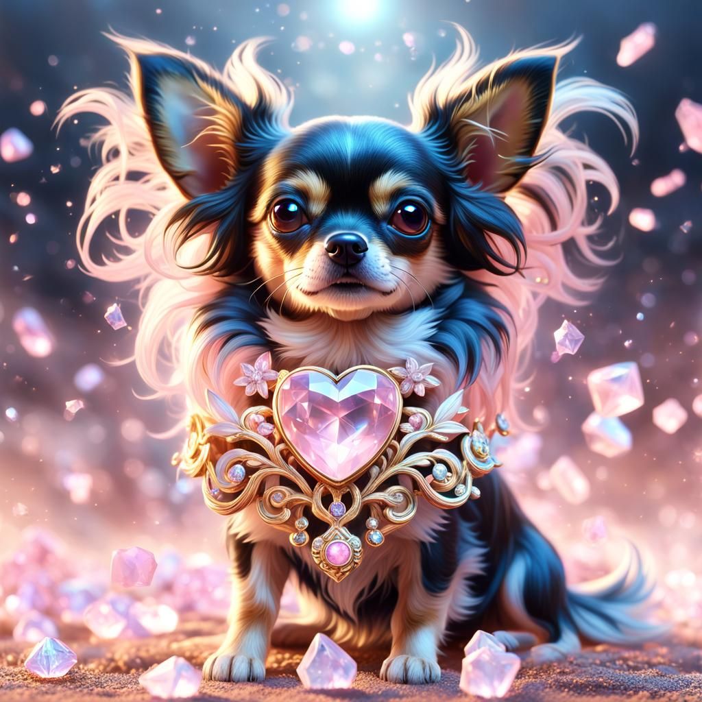 Chihuahua with Rose Quartz: A Magical Digital Painting