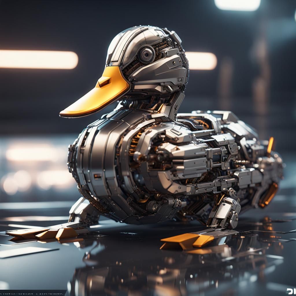 Futuristic Sci-Fi Mecha Duck in Polished Metal