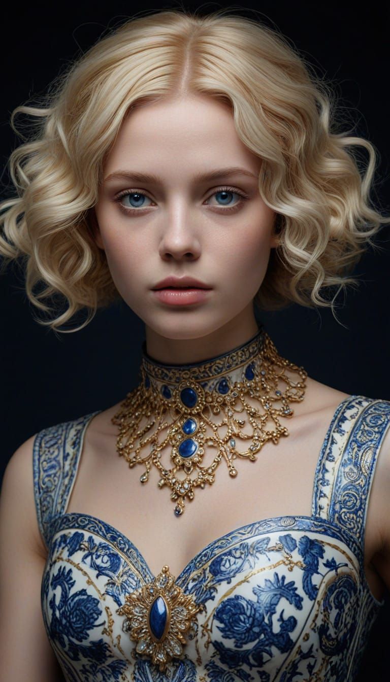 Ethereal Blue Delft Porcelain Portrait