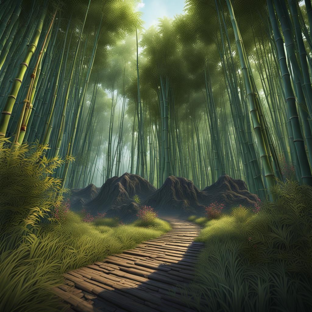 Detailed Bamboo Matte Painting in Deep Color