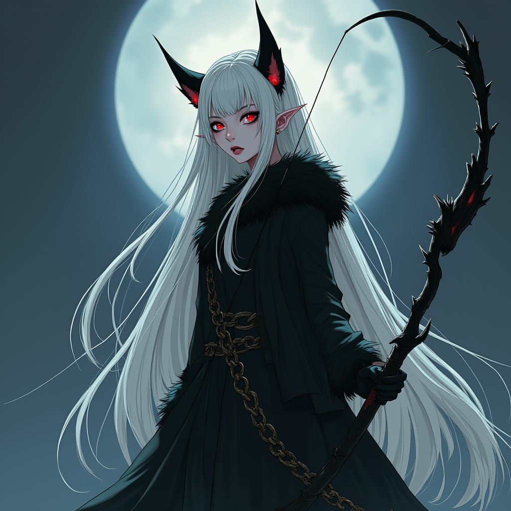 Elegant Vampire Elf with Moonlit Hair and Shadowy Aura